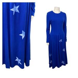 Vintage Hand Painted Star Long Blue Patriotic Dress / Women’s Small -
